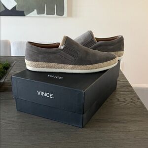 Vince Charcoal Slip-On Men's Loafers, brushed Nickel Suede